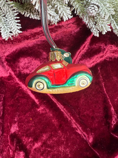 Vintage Christmas - Handblown Glass Ornament - Red Car - Christborn - Germany
