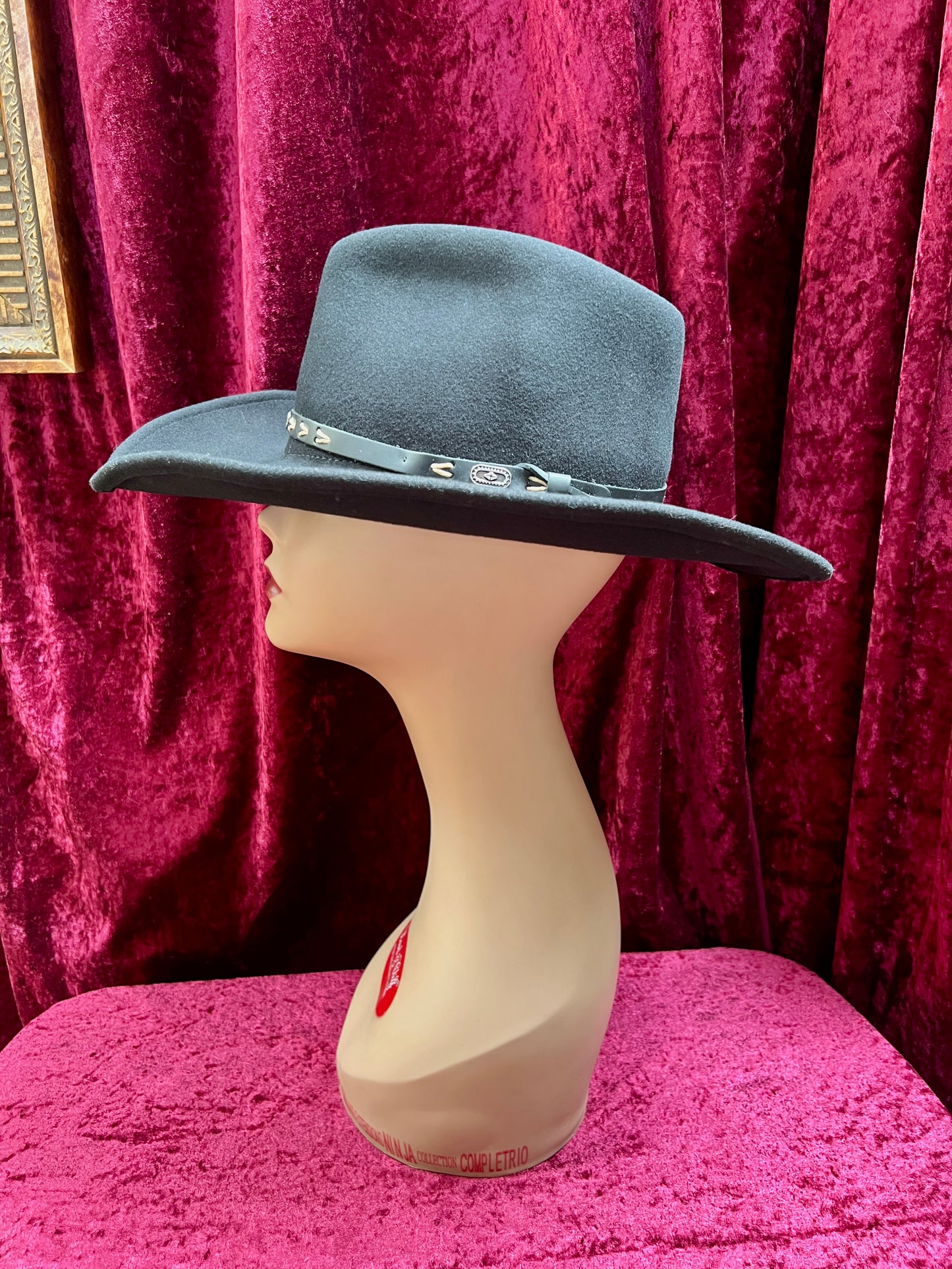 Vintage Wool Felt Cowboy Hat – Black Wide Brim Western Cowboy Style - Renegade Headwear - Medium