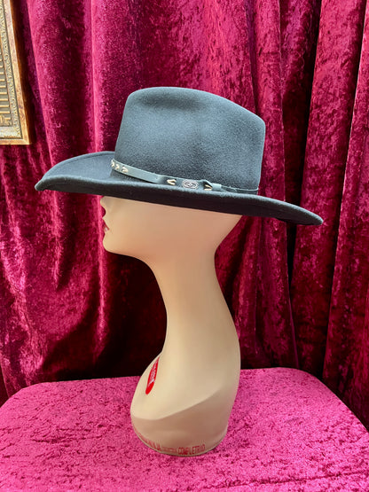 Vintage Wool Felt Cowboy Hat – Black Wide Brim Western Cowboy Style - Renegade Headwear - Medium