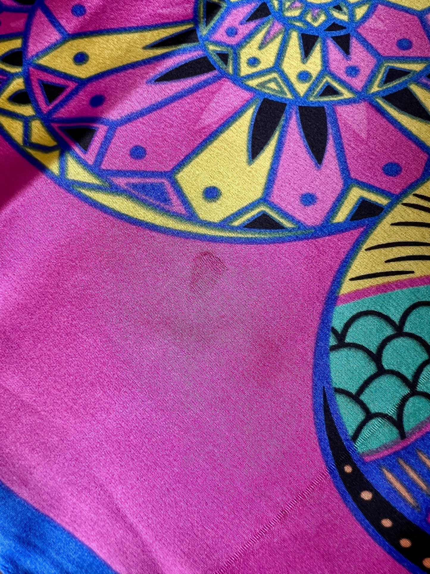 Vintage Hermes Long 100% Silk Scarf - Reves d'Escargot Snails' Dream Pink and Blue Design
