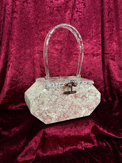 Vintage 1950s Lucite Box Purse – Charles S. Kahn Gold Confetti Clear Handbag