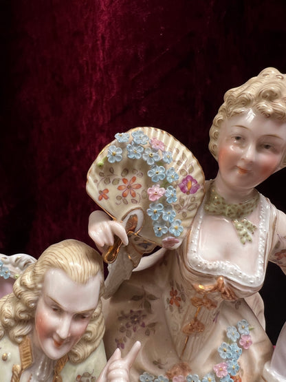 Vintage Porcelain Figurine - Antique Dresden Style Chess Game German Saxe Group