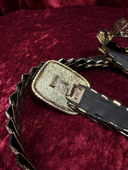Vintage Accessories - y2k Bijoux Terner Stretchy Linked Metal Belt - Gold with Floral Filigree