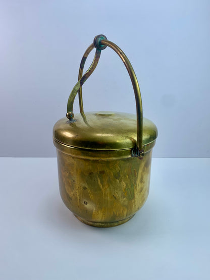 Vintage Barware - Solid Brass Ice Bucket - Hinged Lid - Porcelain Inner - 1920s