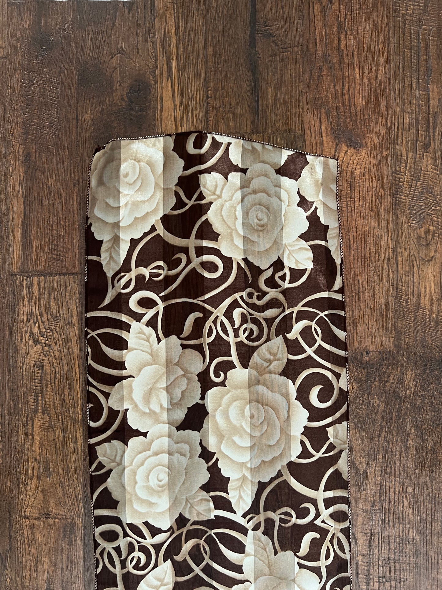 Vintage Floral Scarf - Brown Ivory Rose Semi Sheer Wrap