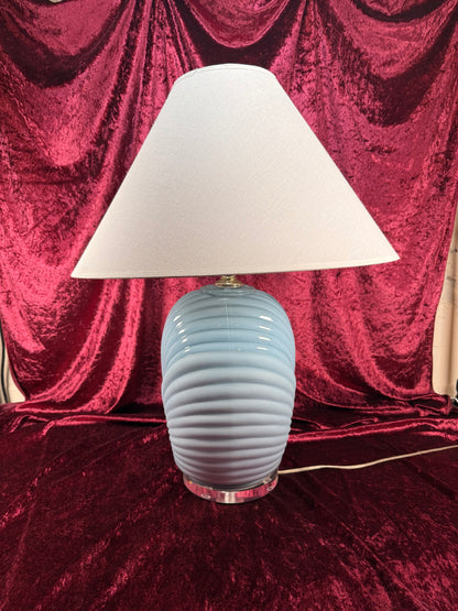 Vintage Lighting - Tabletop Lamp - 1980s Art Deco Revival Shell Pattern - Dusty Blue
