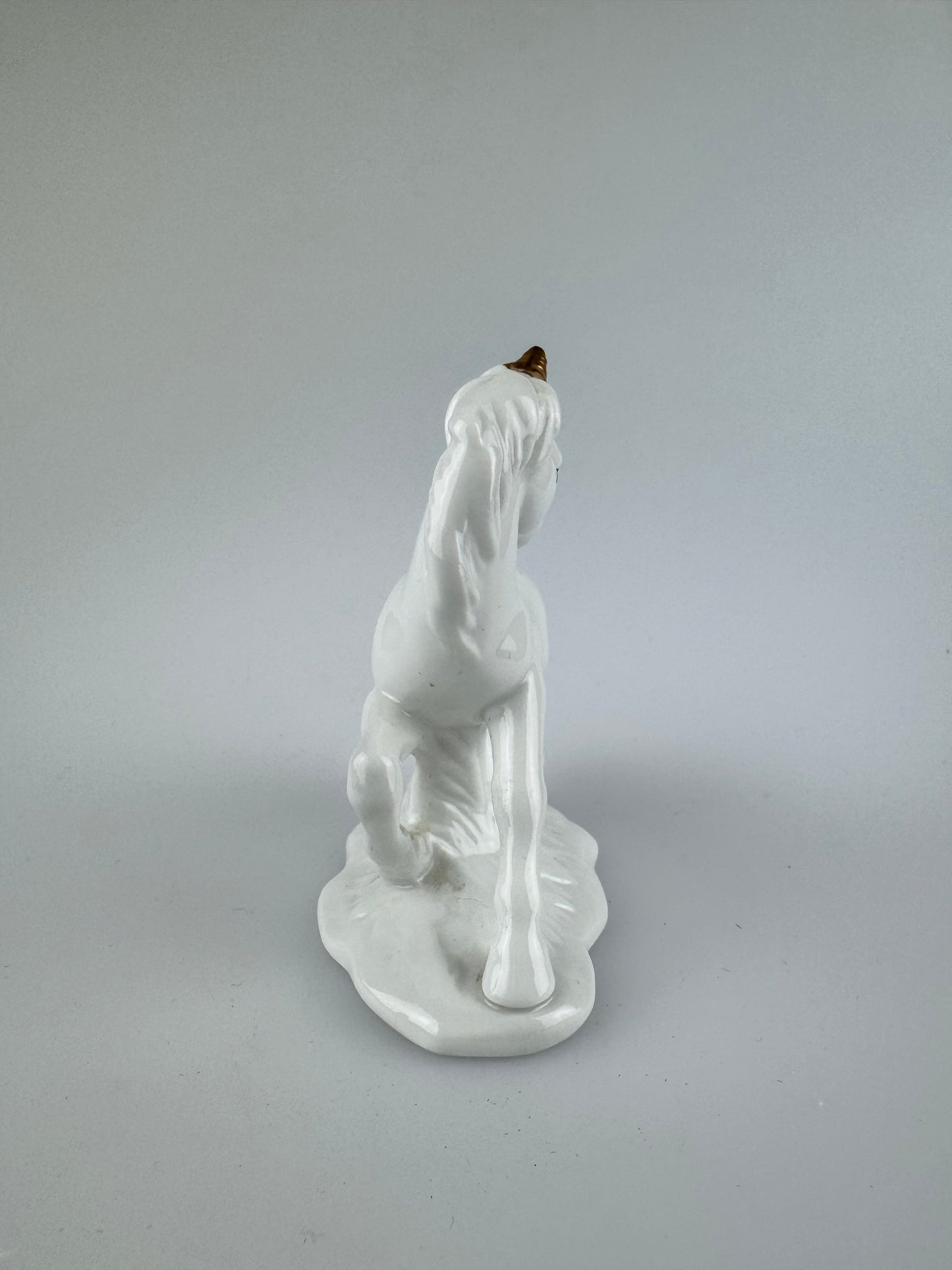 Vintage White and Gold Unicorn Figurine - Looking Over Shoulder