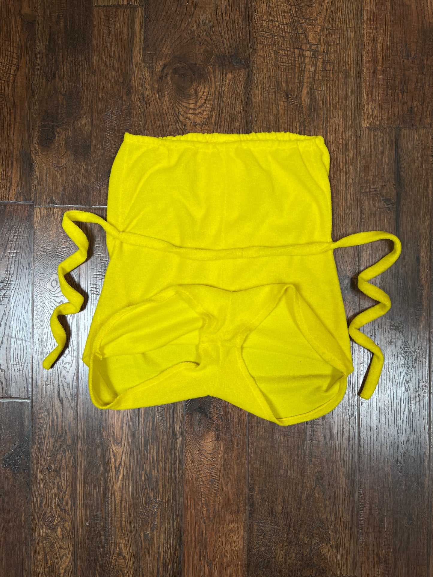 Vintage 1970s Yellow Terrycloth Playsuit - Strapless Belted Bathing Suit Cover-Up - Small