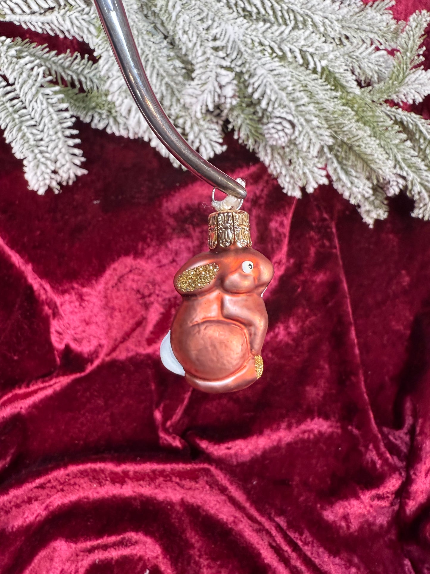 Vintage Christmas - Handblown Glass Ornament - Brown Bunny - Czech Republic