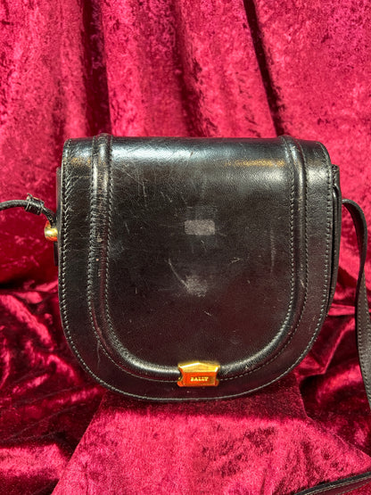 Vintage Black Leather Crossbody Bag - Bally Italy Saddle Purse