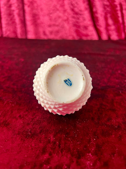 Vintage Trinket Box - Miniature Porcelain Lidded Jar - Baby Pink with Rosettes - Made In Japan