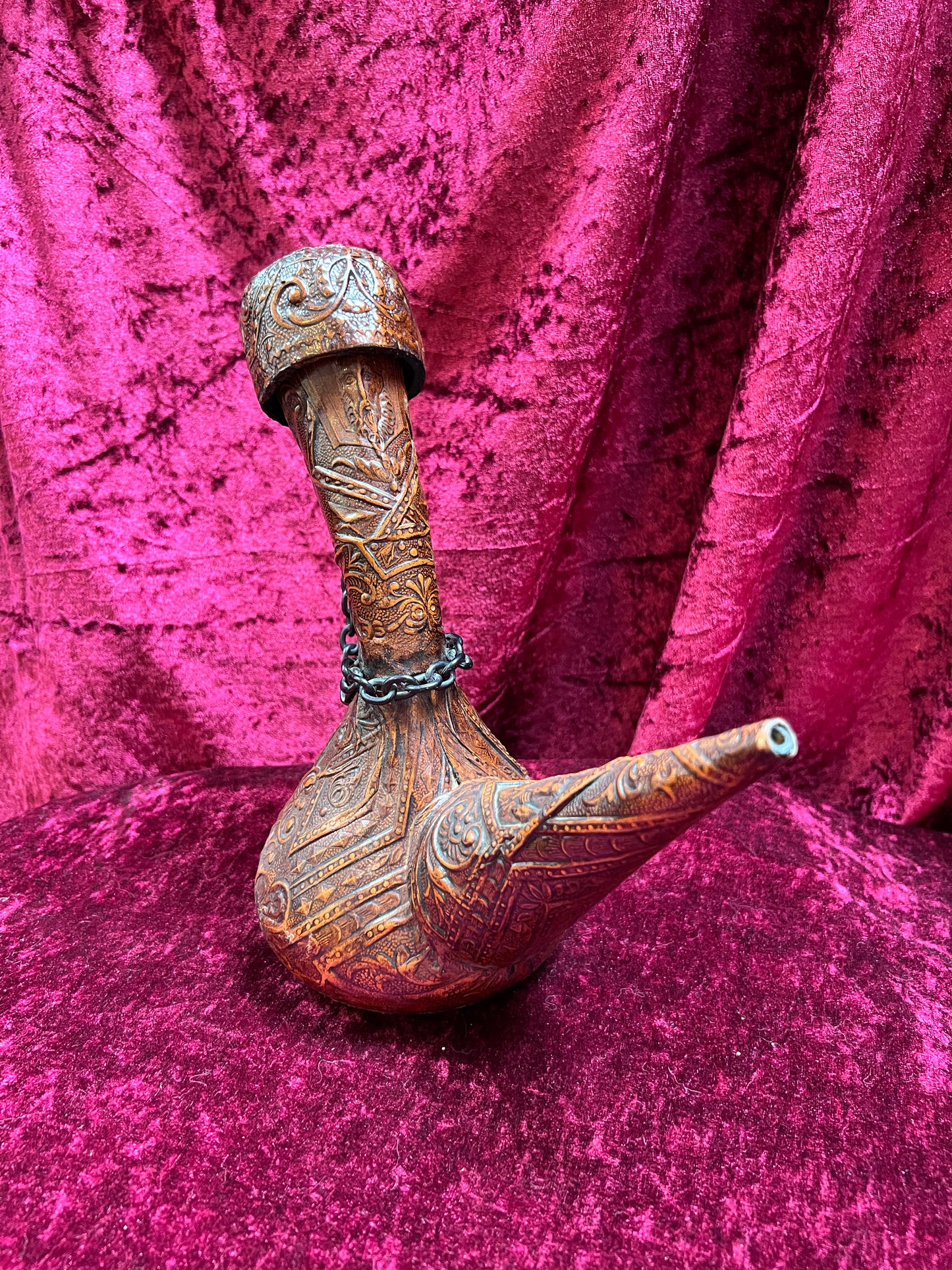 Vintage Barware - Tooled Leather Porron Decanter and Flask - Don Quixote and Patio De Los Leones