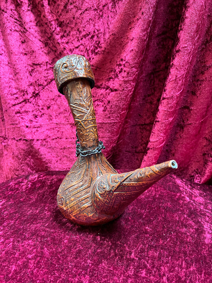 Vintage Barware - Tooled Leather Porron Decanter and Flask - Don Quixote and Patio De Los Leones