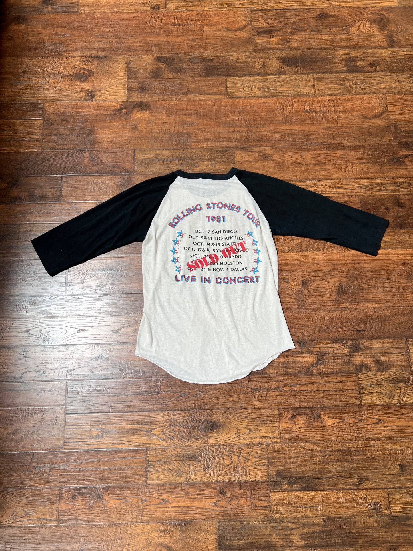 Vintage Clothing - Raglan Baseball 3/4 Sleeve Shirt - The Rolling Stones 1981 Tour - The Knits - Large