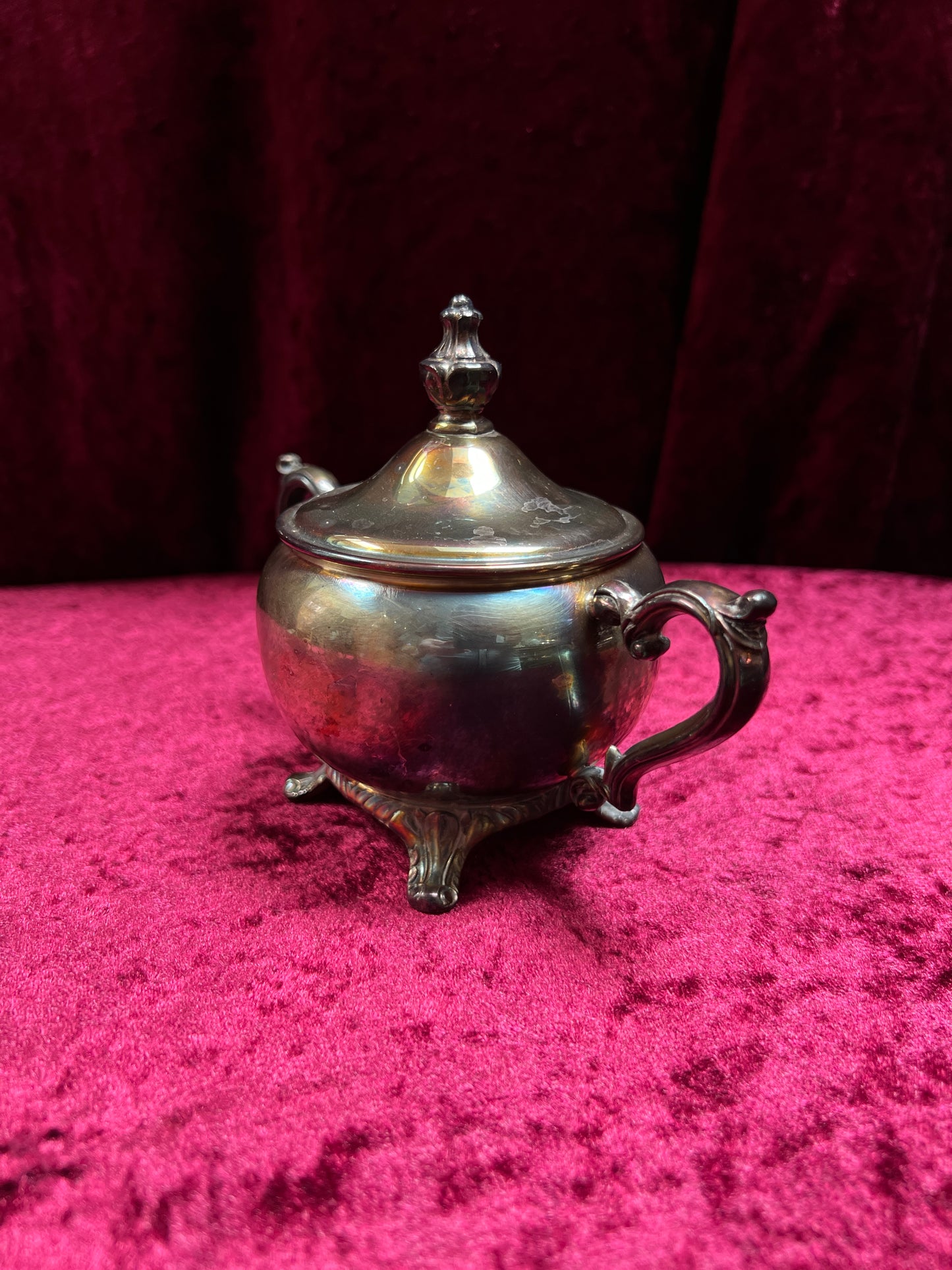 Vintage Silverplate Sugar Bowl - Footed Lidded Trophy Style