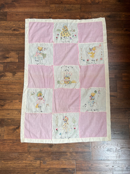 Vintage Linens - Patchwork Wall Hang / Quilt Topper - Days Of The Week in Pink