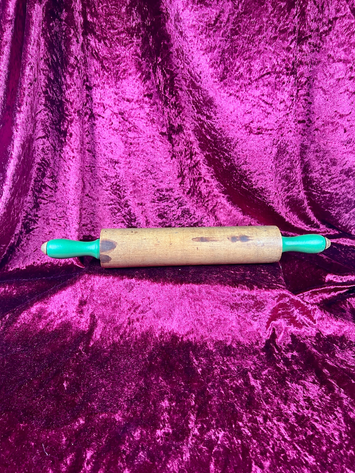 Vintage Kitchen - Wood Rolling Pin with Green Handles - Munising