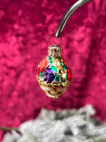 Vintage Christmas - Handblown Glass Ornament - Basket Of Flowers