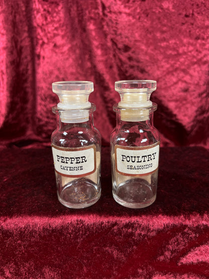 Vintage Glass Apothecary Style Spice Jar Set with Original Labels - Kitchen Collection Set
