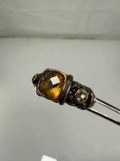 Vintage Jewelry - Gabrielle Bruni Ring - Two Tone Silver & 18k Yellow Gold - Citrine and Peridot - Size 7