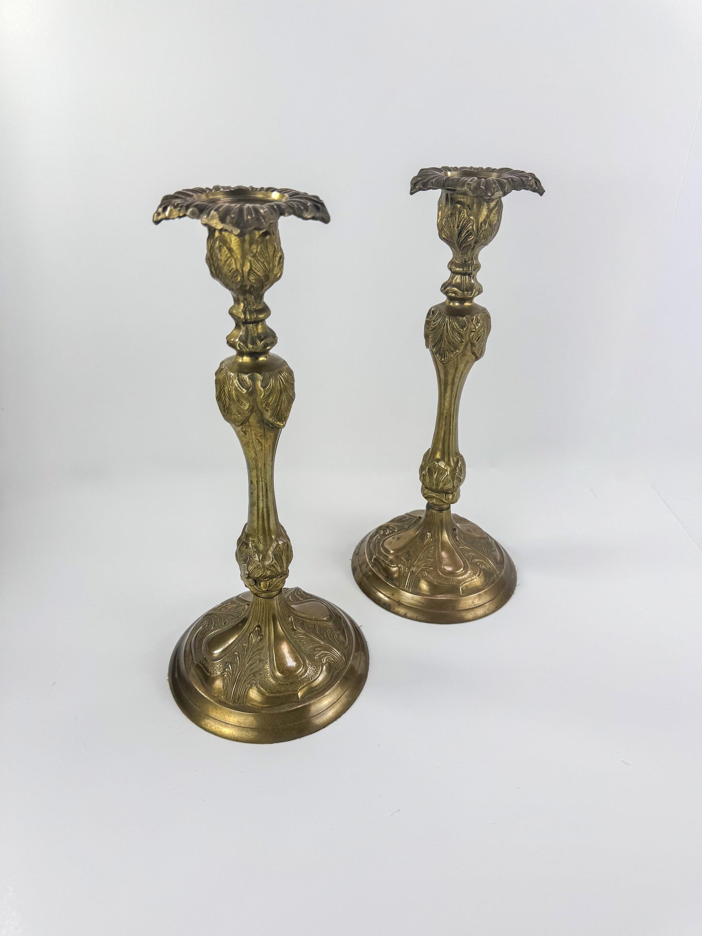 Vintage 1990s Ornate Brass Candlesticks - Pair of 2