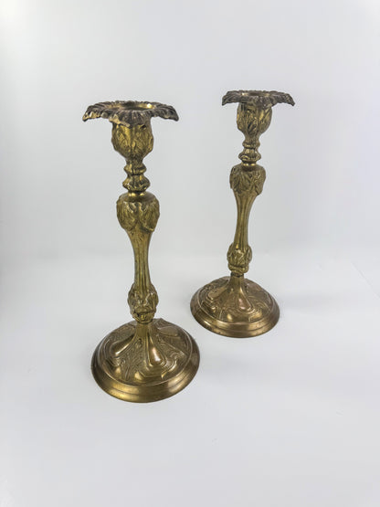 Vintage 1990s Ornate Brass Candlesticks - Pair of 2