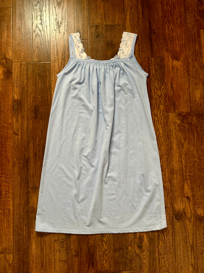 Vintage Blue Cotton Blend Nightgown - Embroidered Lace Yoke - Anthony Richards