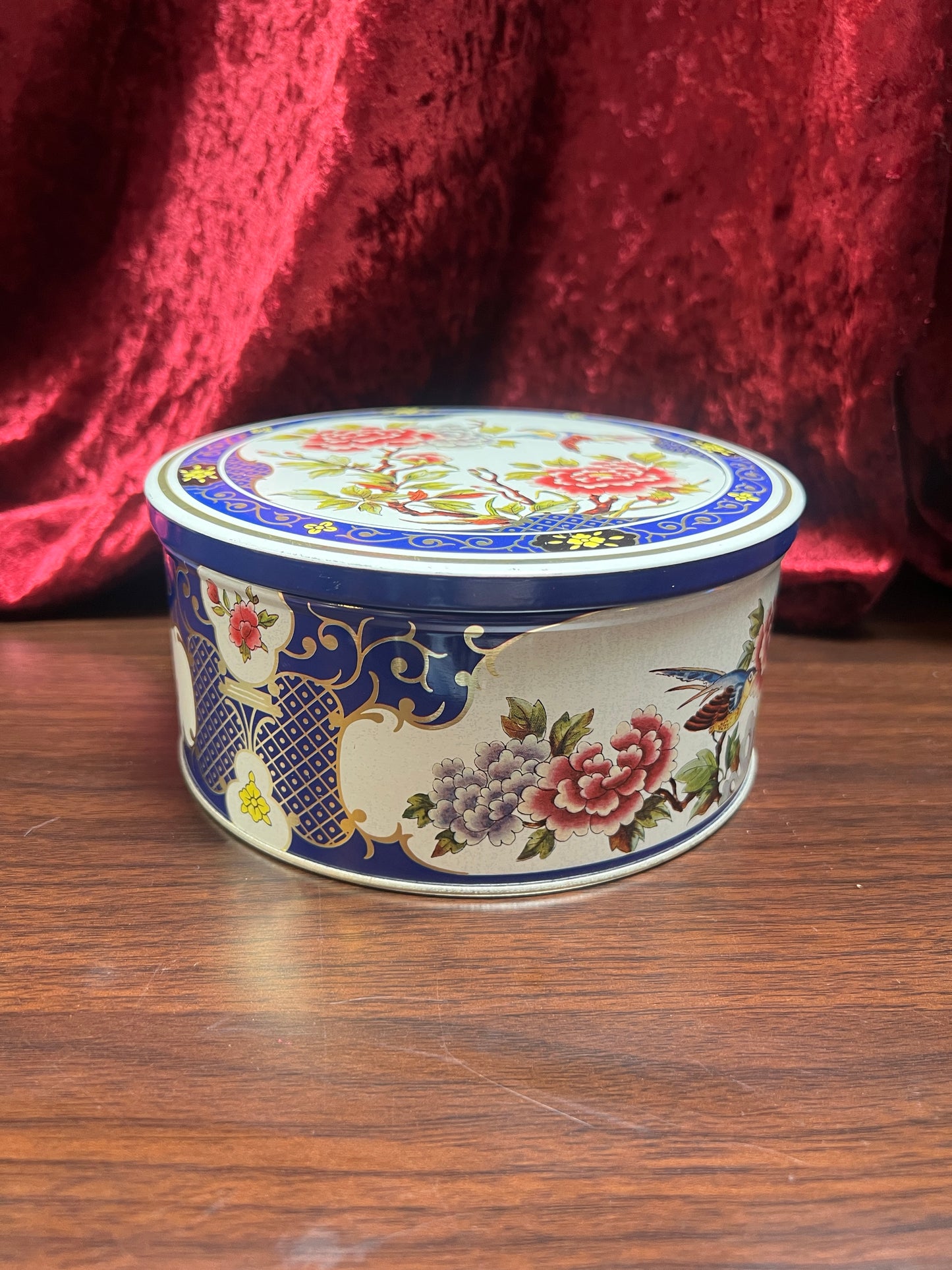 Vintage Kitchen - Metal Tea Storage Tin - Bluebird In the Flower Bush - Tin Box Company of America - 1987