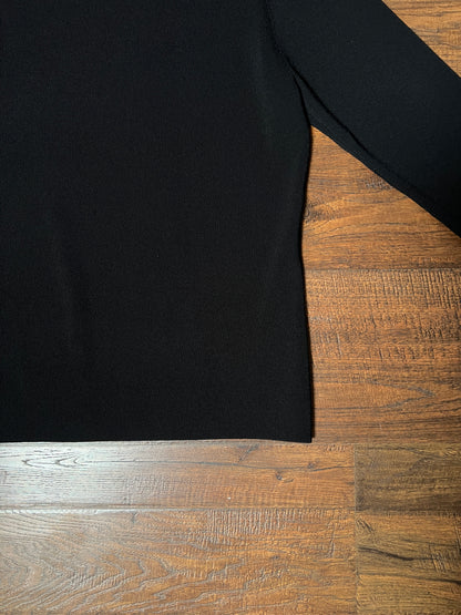 Vintage Notations Rayon Blend Black Top — Polka Dot Bow Trim - Size Large