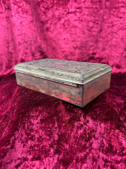 Vintage Trinket Box - Cigarette Box Holder - Pewter - Ornate Scroll Filigree