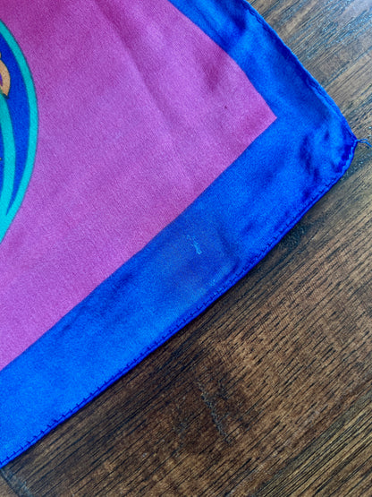 Vintage Hermes Long 100% Silk Scarf - Reves d'Escargot Snails' Dream Pink and Blue Design
