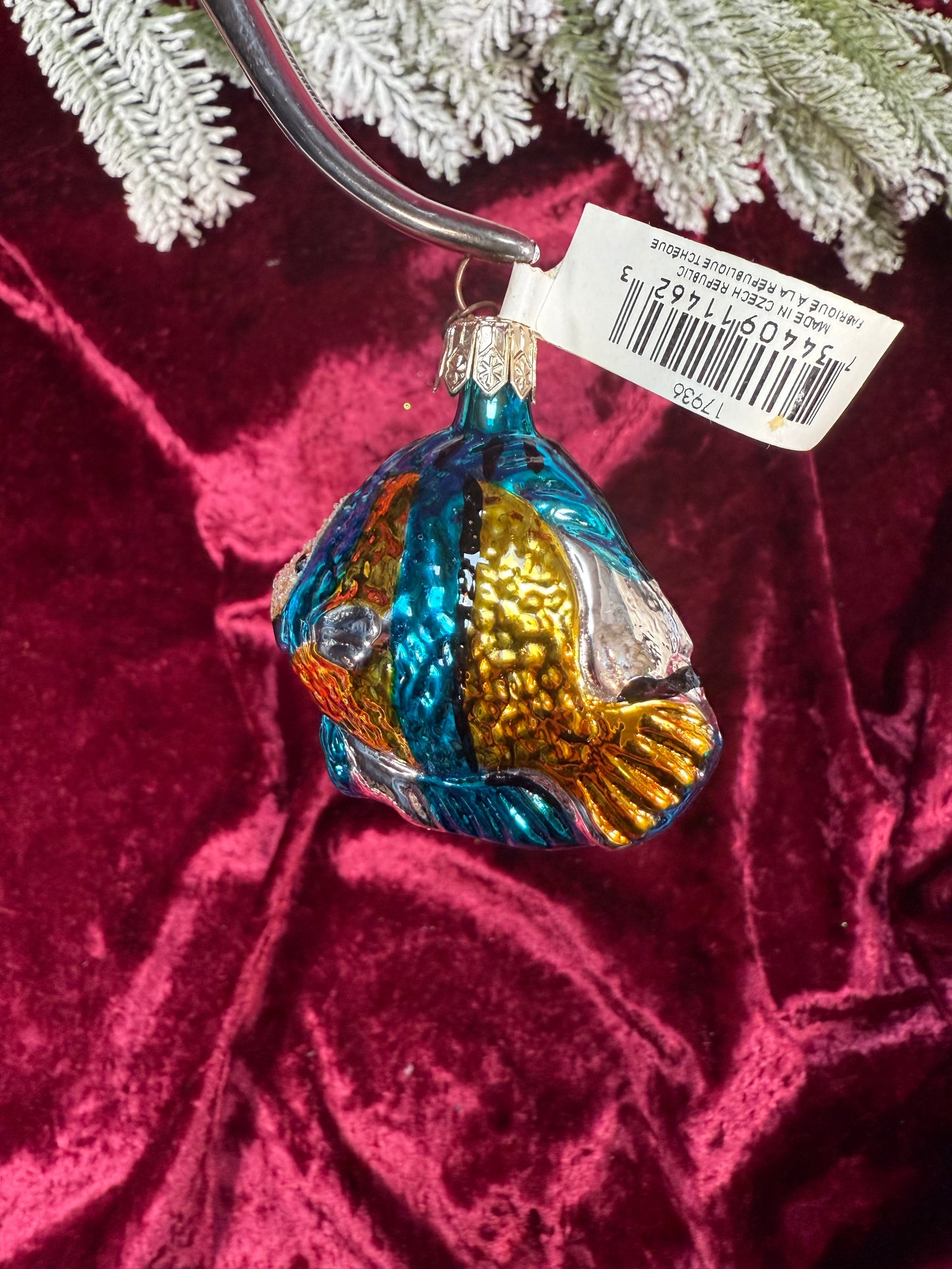 Vintage Christmas - Handblown Glass Ornament - Blue-Yellow Exotic Fish - Department 56