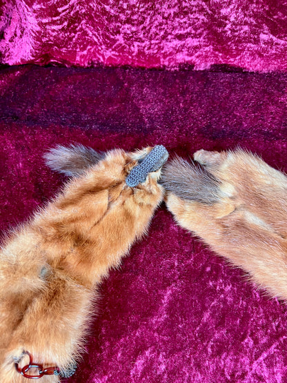 Vintage Fur Shoulder Wrap Stole – Four Red Foxes - 51"