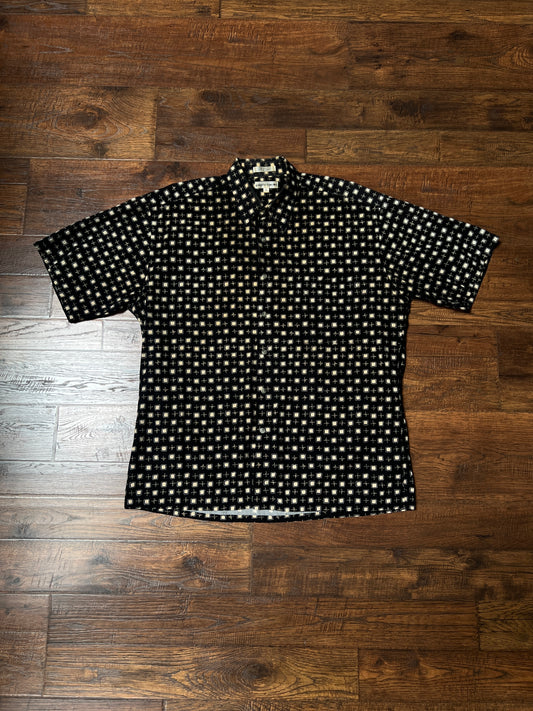 Vintage Pierre Cardin Cotton Shirt – Black and Beige Geometric Print – Size Large