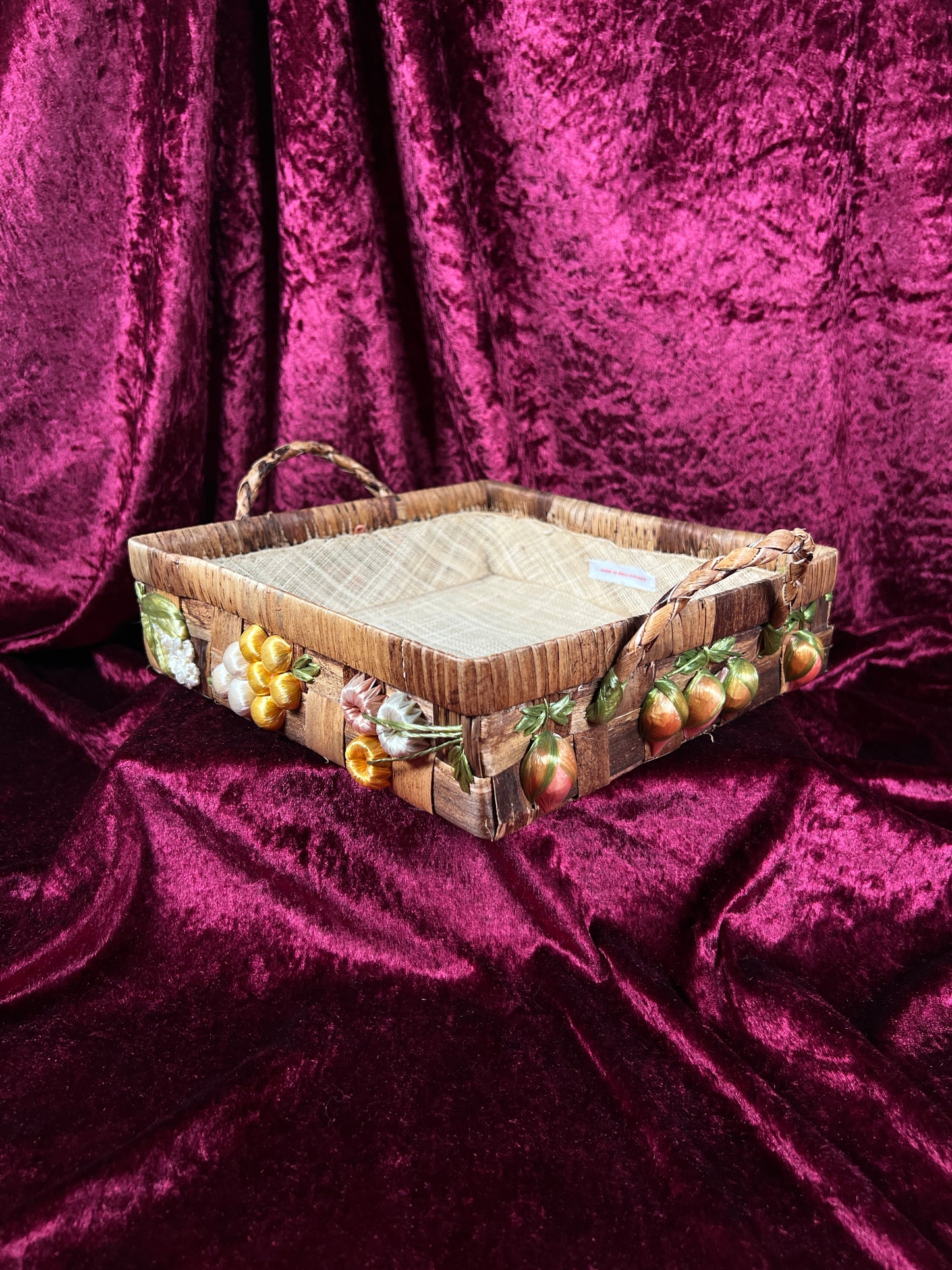 Vintage Raffia Serving Basket - Handwoven Fruit Basket Centerpiece