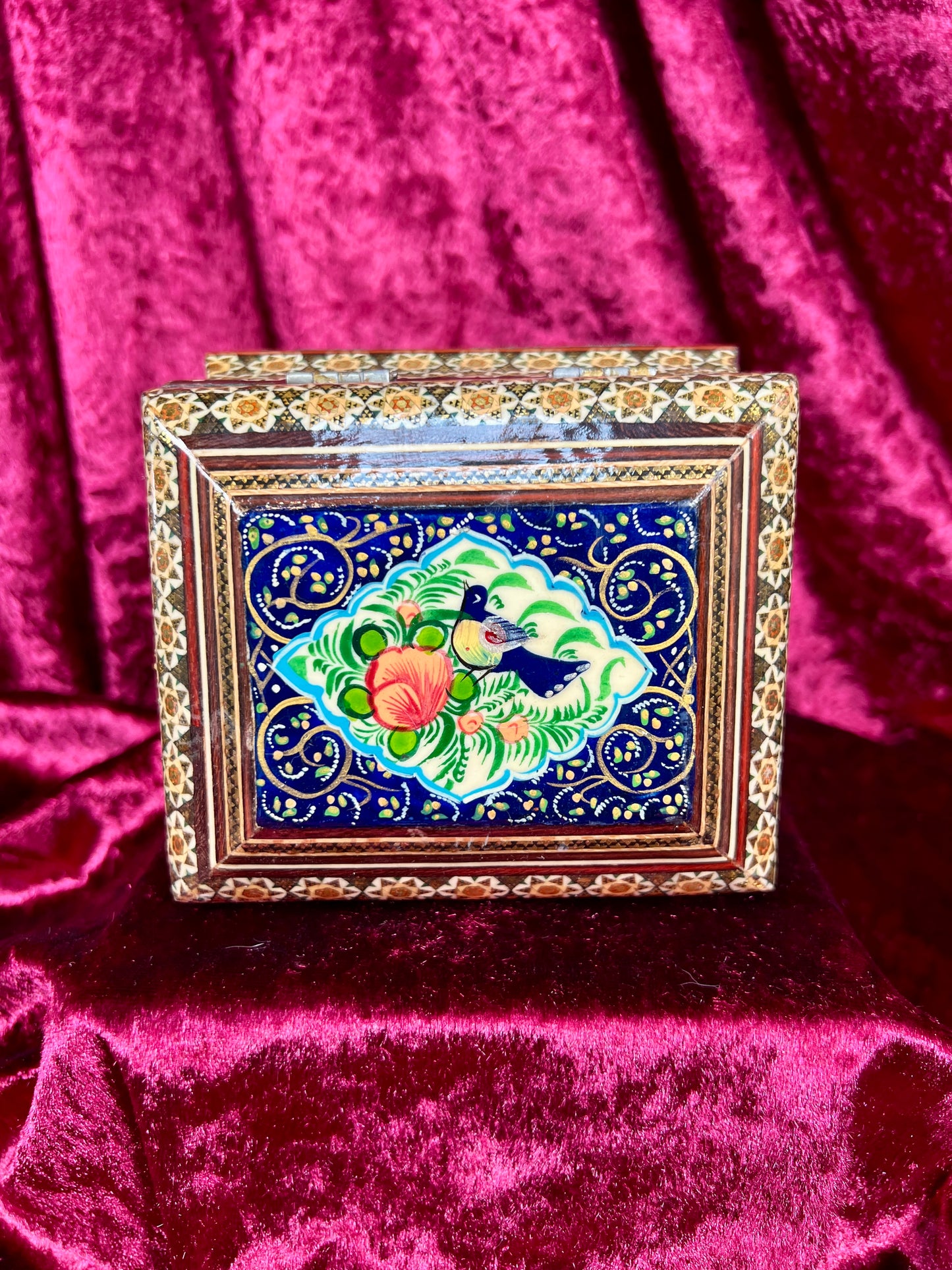 Vintage Vanity - Jewelry Box - Persian Khatam Blue Bird