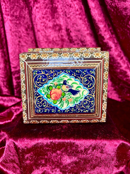Vintage Vanity - Jewelry Box - Persian Khatam Blue Bird