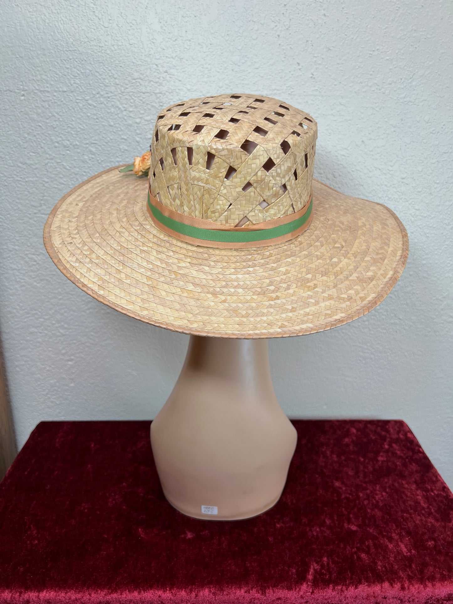 Vintage Accessories - Straw Sun Hat - Faux Flowers on Ribbon - Medium - The Hat Factory