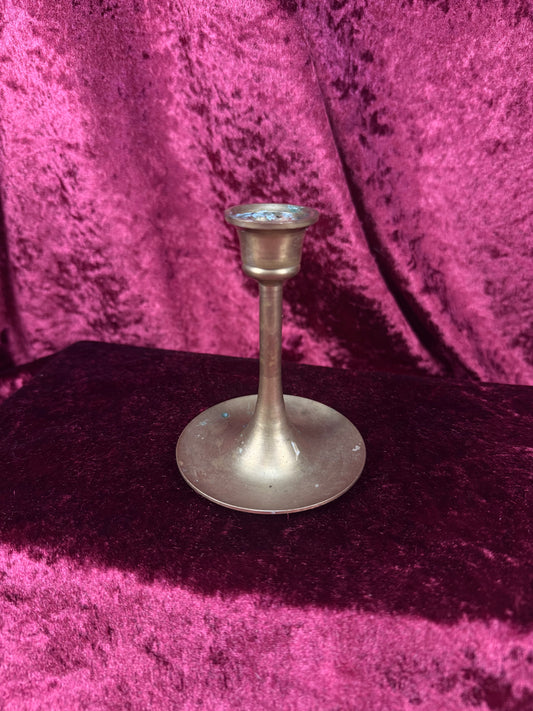 Vintage Brass Candlestick Holder – Aged Patina Taper Candle Mid Century Decor - Slender Style