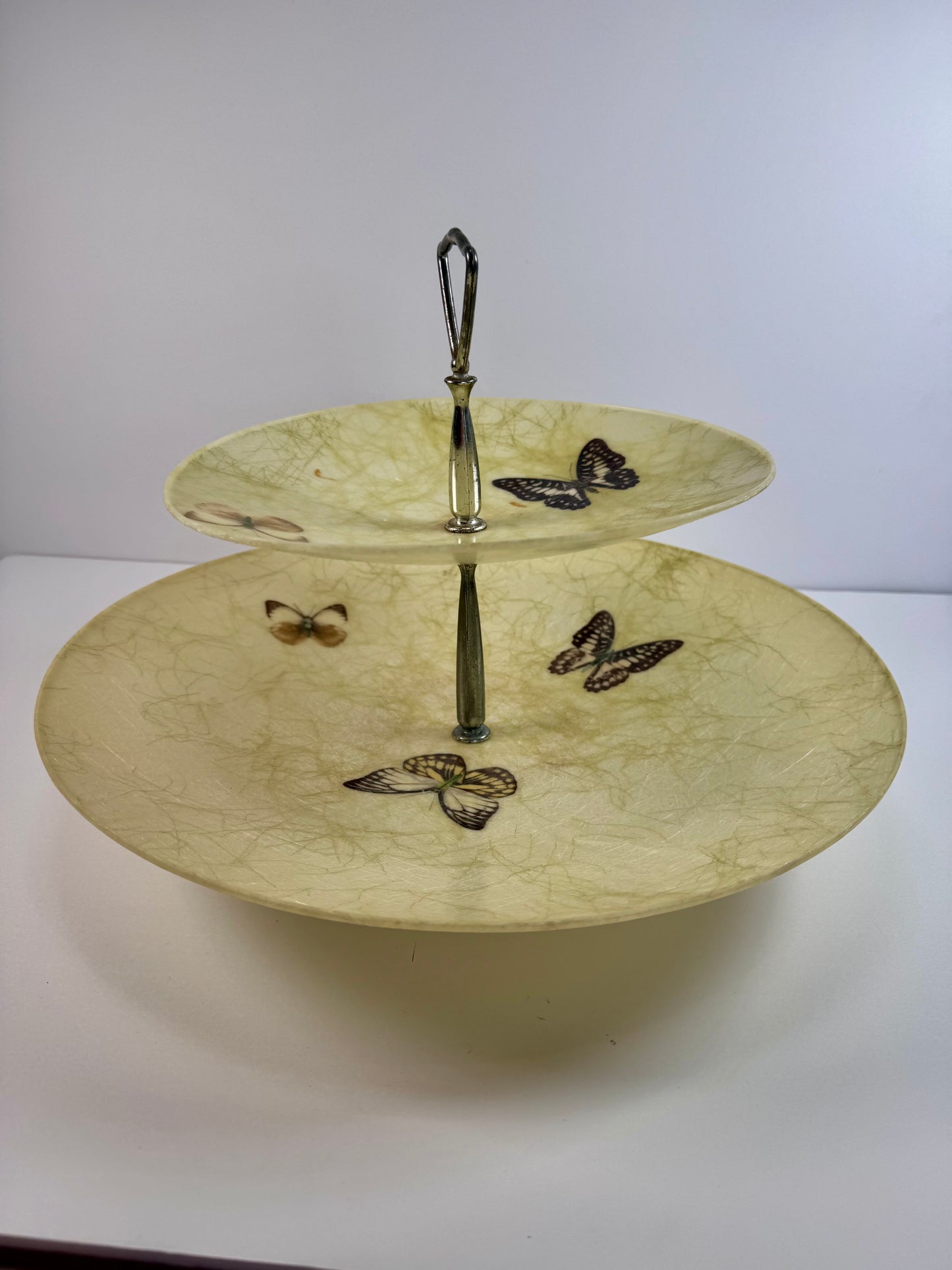 Vintage Kitchen - Butterfly Spaghetti Fiberglass 2-Tier Serving Tray - 1960s