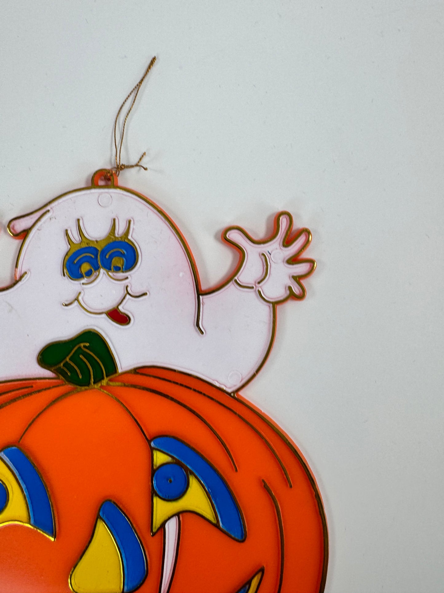 Vintage Halloween Decoration - Plastic Window Suncatcher - Ghost and Jack-o-Lantern