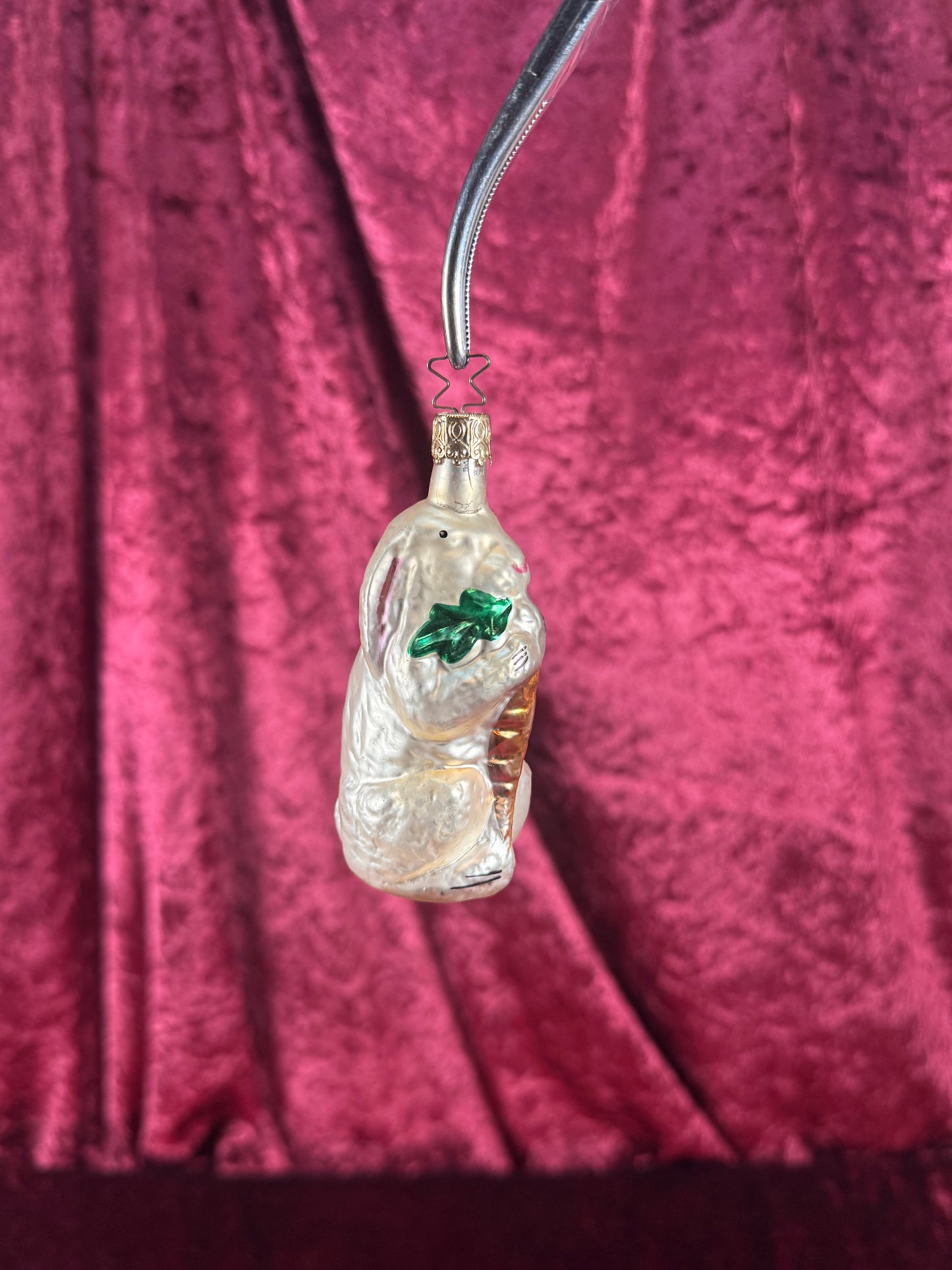 Vintage Christmas - Handblown Glass Ornament - Bunny Holding Carrot - 4"