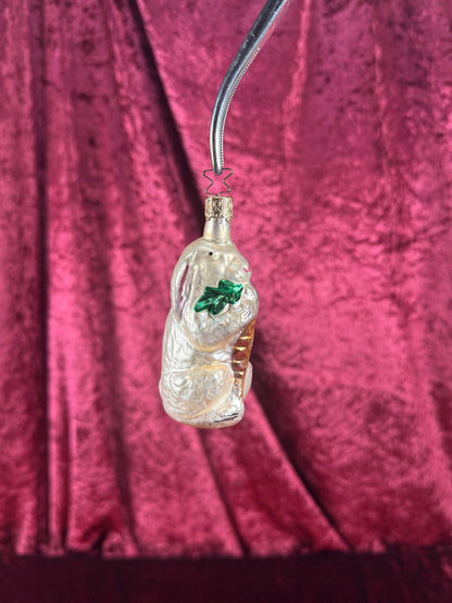 Vintage Christmas - Handblown Glass Ornament - Bunny Holding Carrot - 4"