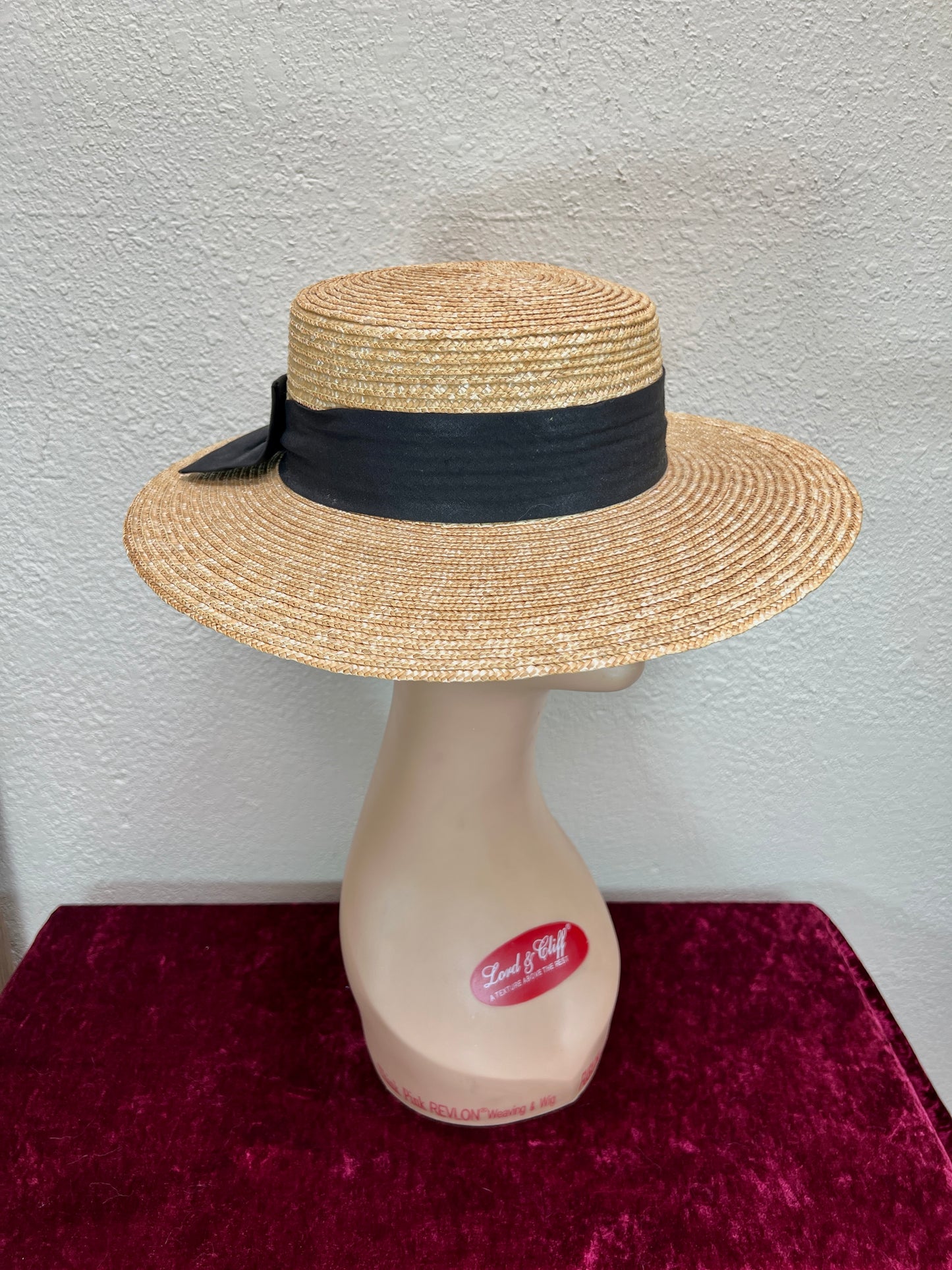 Vintage Accessories - Straw Sun Hat - Black Bow - Medium - Scala