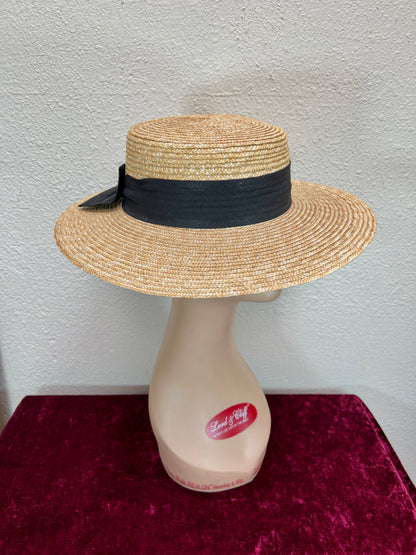 Vintage Accessories - Straw Sun Hat - Black Bow - Medium - Scala