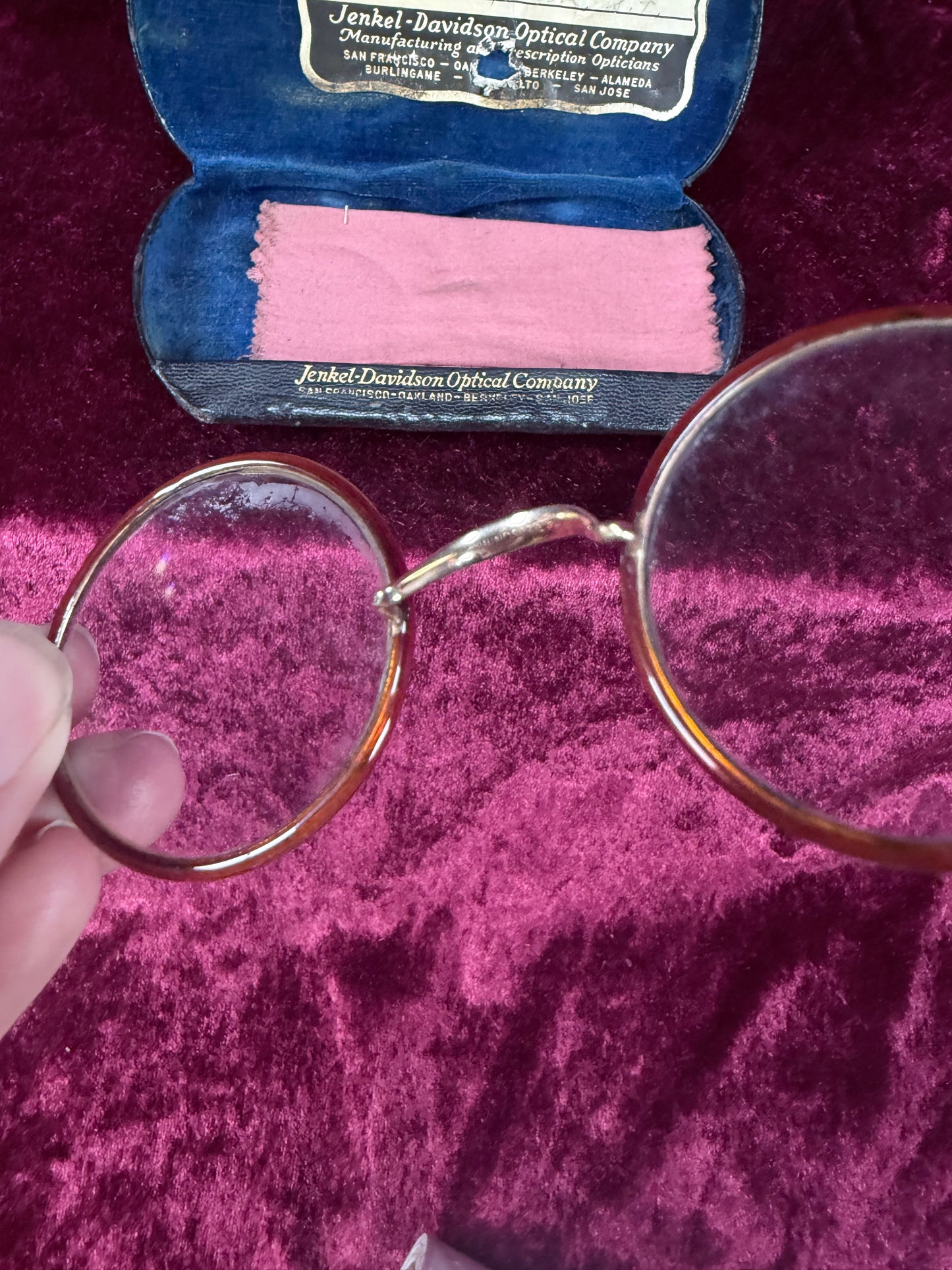 Antique Windsor Celluloid Pince-Nez Eyeglasses – Round Spectacles with Jenkel-Davidson Case