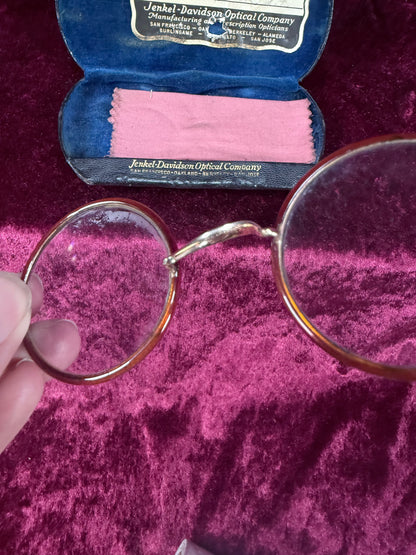Antique Windsor Celluloid Pince-Nez Eyeglasses – Round Spectacles with Jenkel-Davidson Case