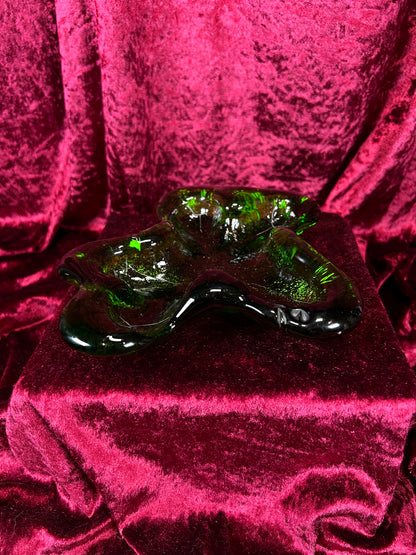 Vintage Blenko Handblown Ashtray - Green Amoeba Freeform Art Glass Trinket Dish