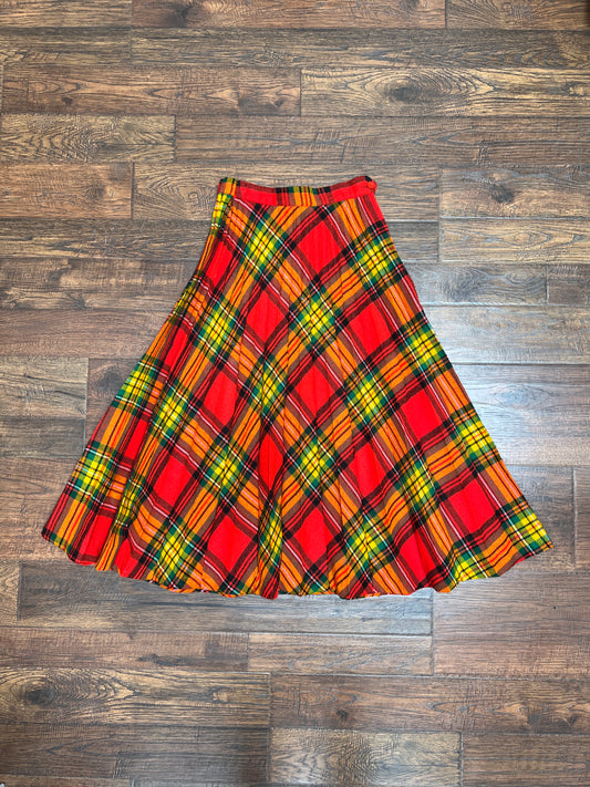 Vintage Clothing - Below The Knee Skirt - Orange Plaid - X-Small - Fritzi Of California