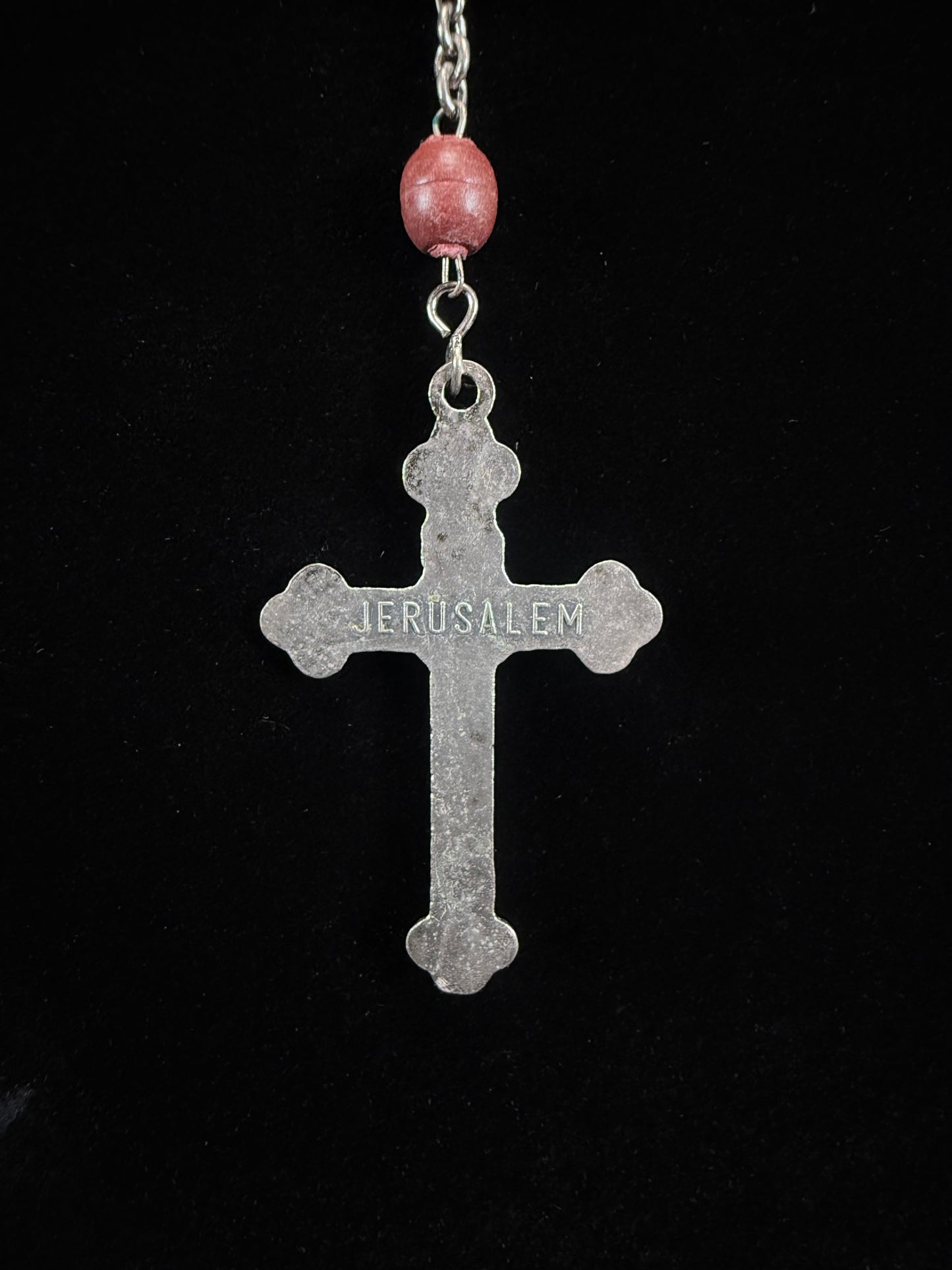 Vintage Wood Bead Catholic Rosary - Red Stained Beads with Ornate Crucifix